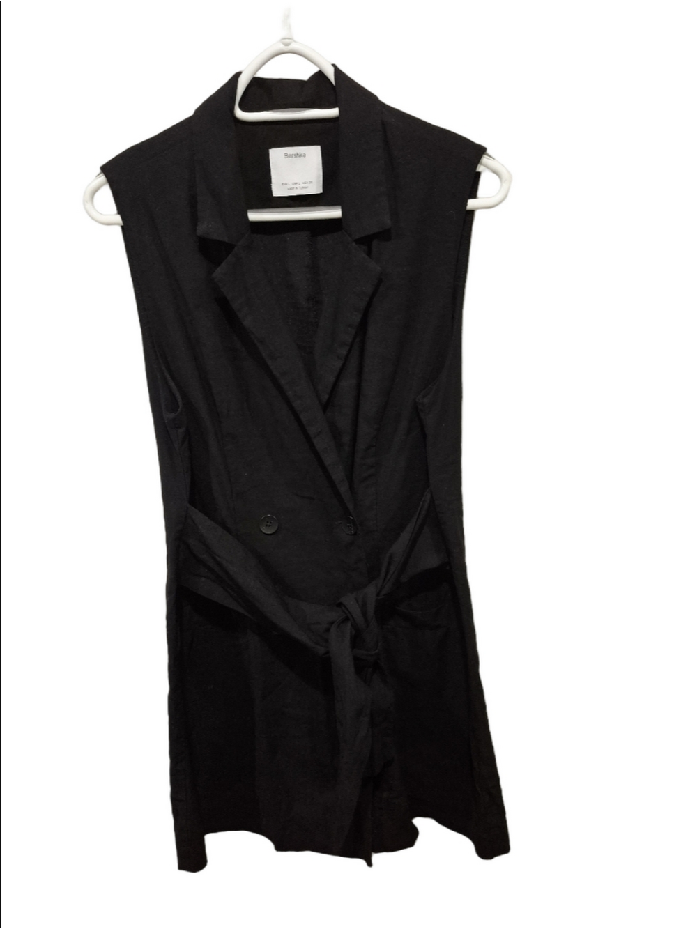 Bershka Black Double-Breasted Longline Sleeveless Blazer Size Large